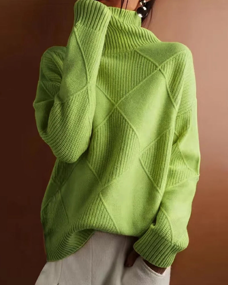 R&B | Schlichter Einfarbiger Eleganter Rollkragenpullover mit Rautenmuster