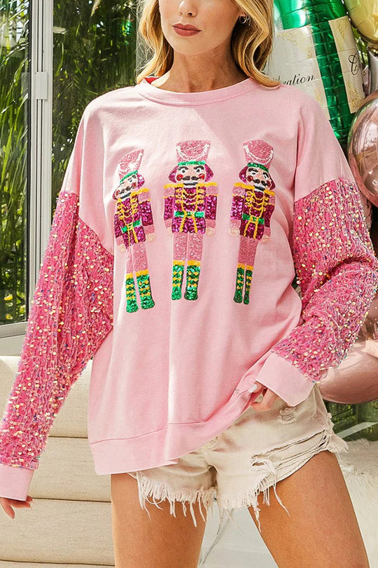 R&B | Weihnachten Lässig Locker Rundhals Pailletten Ärmel Sweatshirt