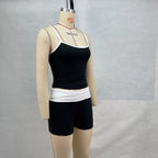 R&B | Hosenträger Nabel Kontrast Top Niedrige Taille Shorts Set