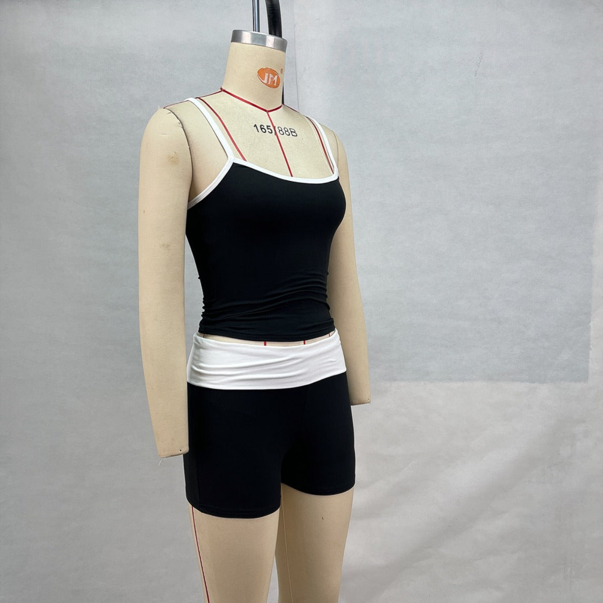R&B | Hosenträger Nabel Kontrast Top Niedrige Taille Shorts Set