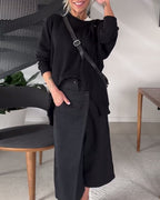R&B | Sweatshirt mit Rundhalsausschnitt und Schlitz In Unifarbe