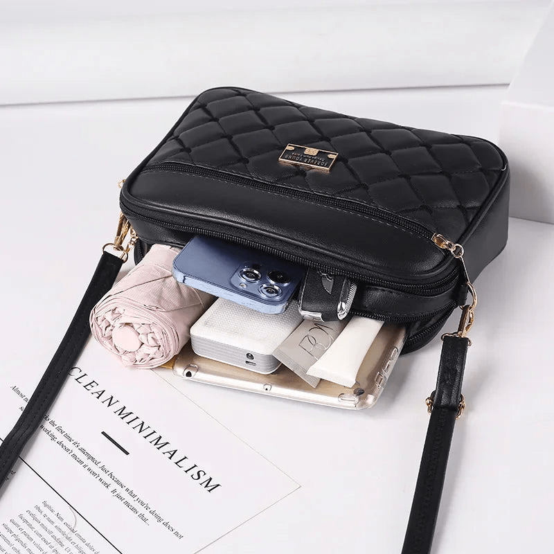 R&B | Damen Schultertasche mit Diamantmuster und Reißverschluss