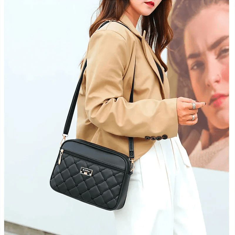 R&B | Damen Schultertasche mit Diamantmuster und Reißverschluss