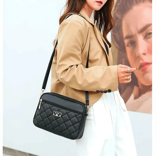 R&B | Damen Schultertasche mit Diamantmuster und Reißverschluss