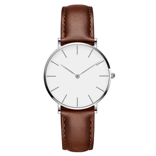 R&B | Runde Zeitlose Minimalistische Uhr mit Lederarmband für Frauen