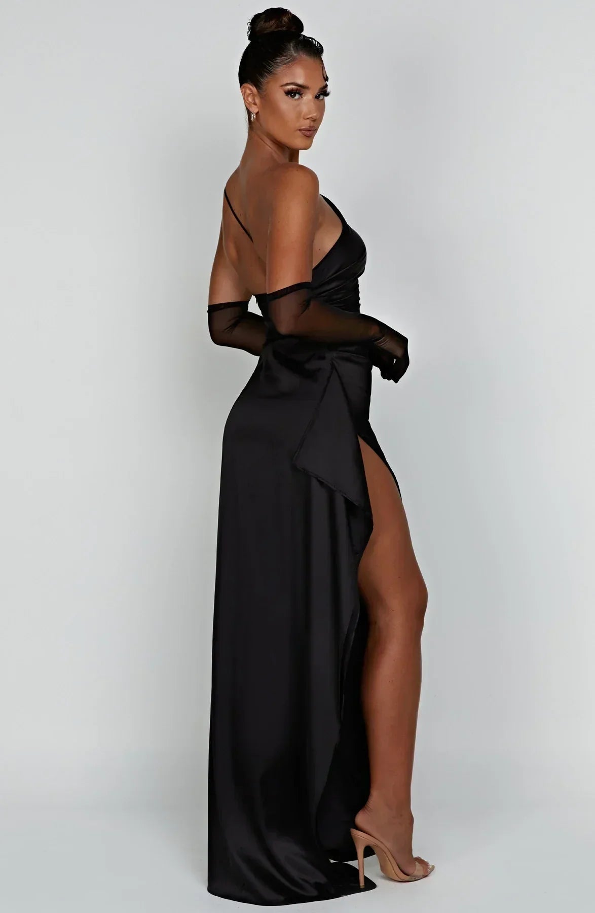Falten Satin Schlitzkleid