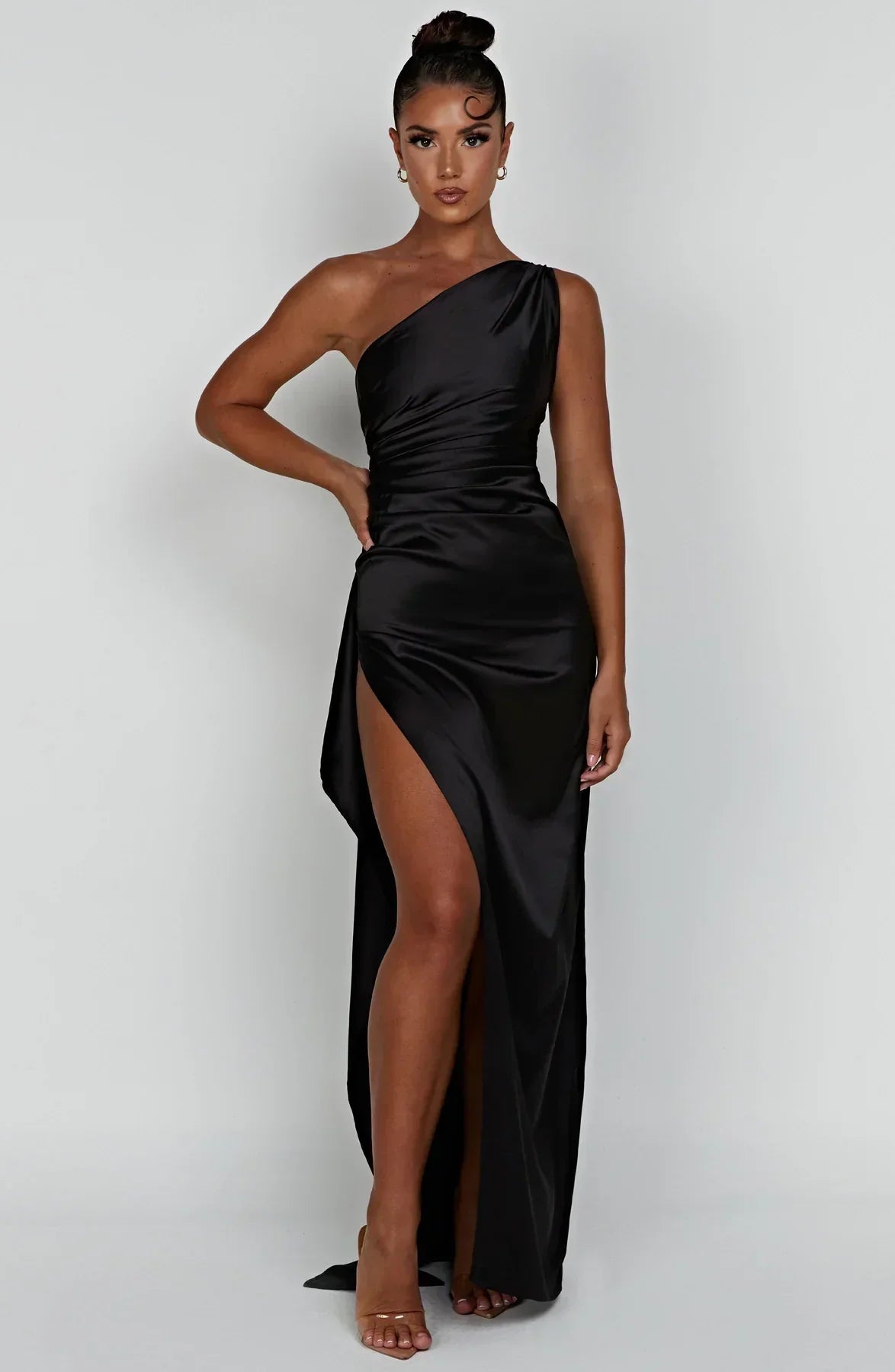 Falten Satin Schlitzkleid