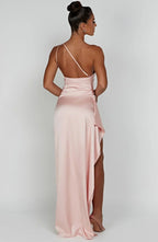 Falten Satin Schlitzkleid