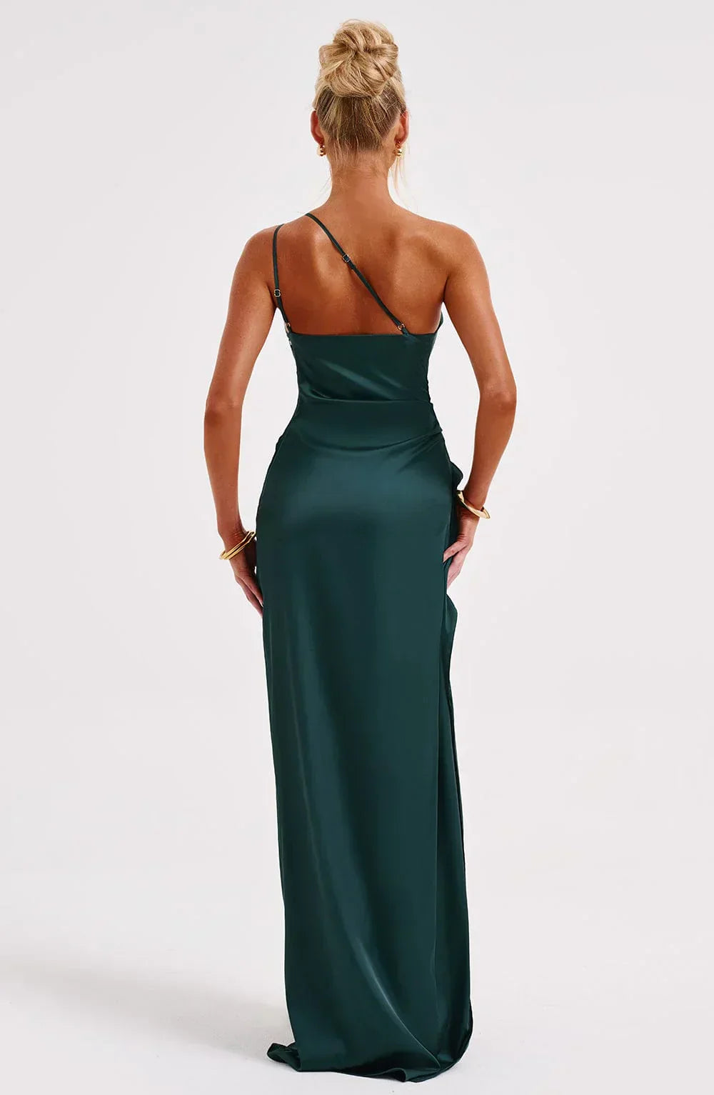 Falten Satin Schlitzkleid