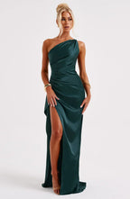 Falten Satin Schlitzkleid