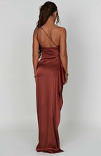 Falten Satin Schlitzkleid