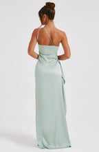 Falten Satin Schlitzkleid