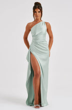 Falten Satin Schlitzkleid