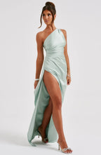 Falten Satin Schlitzkleid