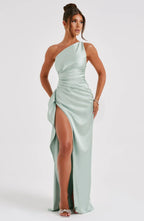 Falten Satin Schlitzkleid