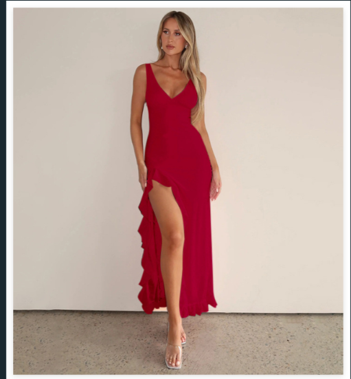 R&B | Ärmellos Rüschen Sexy Langes Kleid