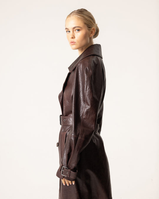 R&B | Leder Trenchcoat - Damen mit Gürtel