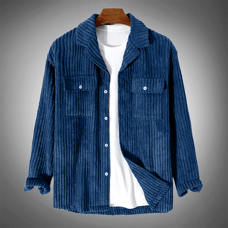 R&B | Stilvolles Dunkelblaues Lässiges Corduroy Herbst Overshirt für Männer