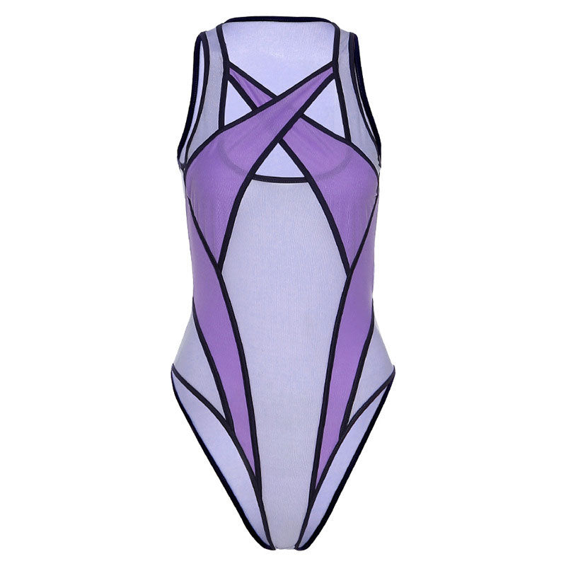 R&B | Athletic Contrast Träger Kreuzgurt Mesh Bodysuit