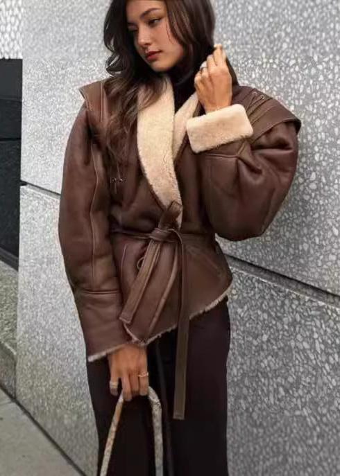 R&B | Wildleder Wickeljacke mit Fellbesatz