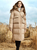 R&B | Damen Lange Winter Pufferjacke mit Kapuze