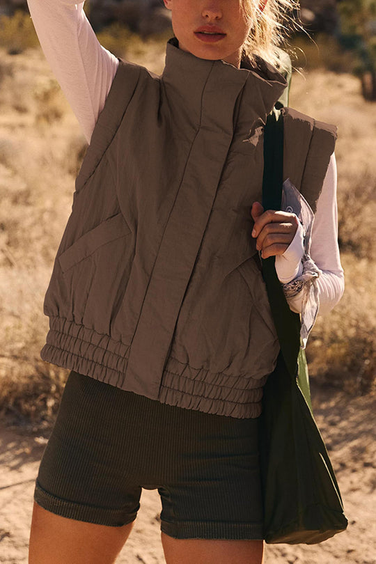 R&B | Stehkragenknopf ärmellos lockerer Taschenkastenjacke