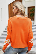 R&B | Floral Ribbed Trim Drop Shoulder Cardigan