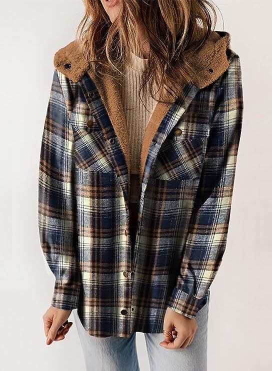 R&B | Plaid Jacke Langarm Schnalle Wolle mit Kapuze