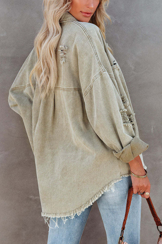 R&B | Revers Langarm Ripped Denim Jacke