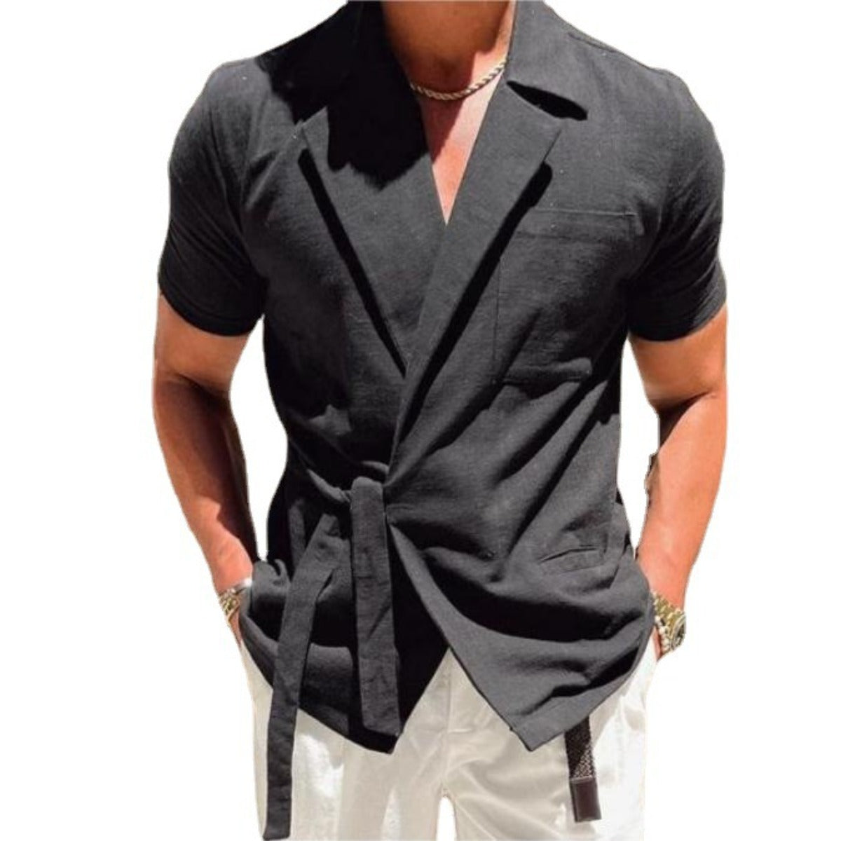 R&B | Leinen Anzug Revers Krawatte Hemd Jacke