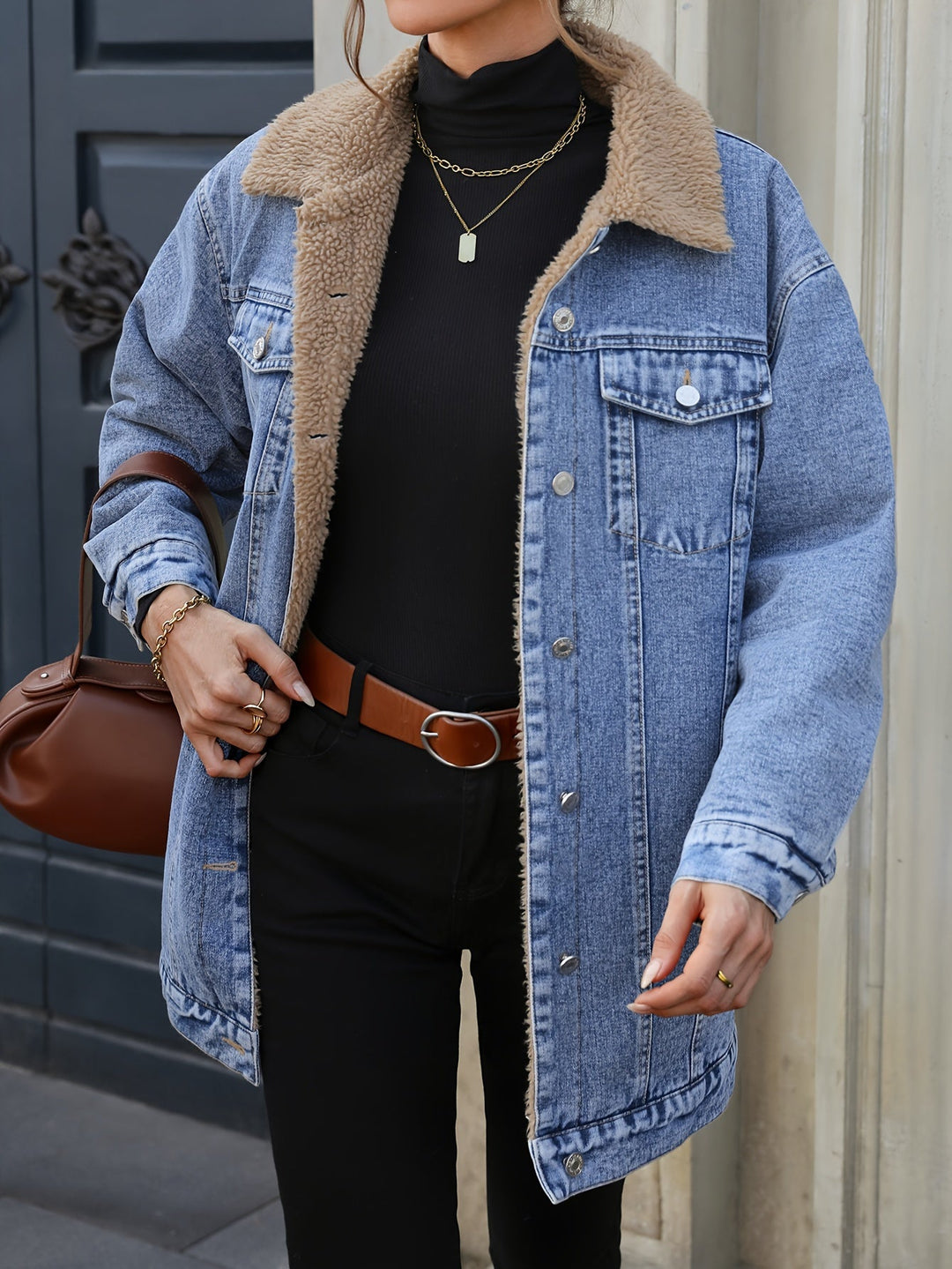 R&B | Denimjacke mit Sherpa-fleecefutter Baumwolle/polyester Warm und Stilvoll