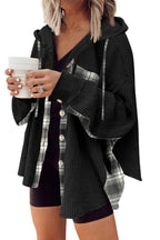R&B | Oversized Hemdjacke mit Kapuze Geripptes und Kariertes Design Bequem und Trendy