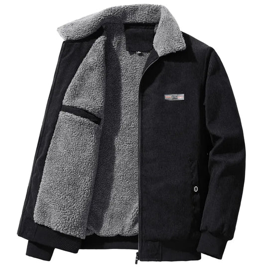 R&B | Herren fleecegefütterte gerippte Winterjacke mit hohem Kragen