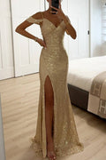 R&B | Paillettenspitze Meerjungfrau Abschlussballkleider mit Schlitz Off-Shoulder Abendkleid