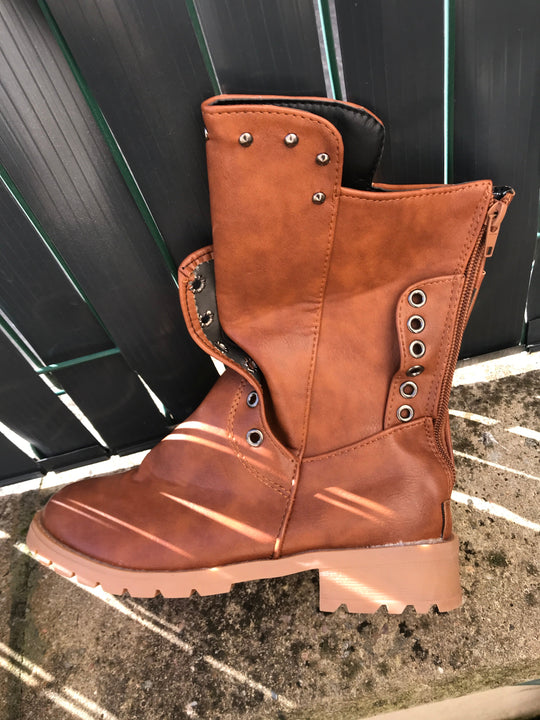 Halbhohe Vintage-Lederstiefel Für Damen R&B