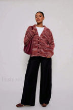 R&B | Vintage-gestreifte V-Ausschnitt-Strickjacke