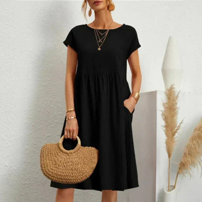 Heidi-Mode – baumwollkleid für damen mit rundem ausschnitt