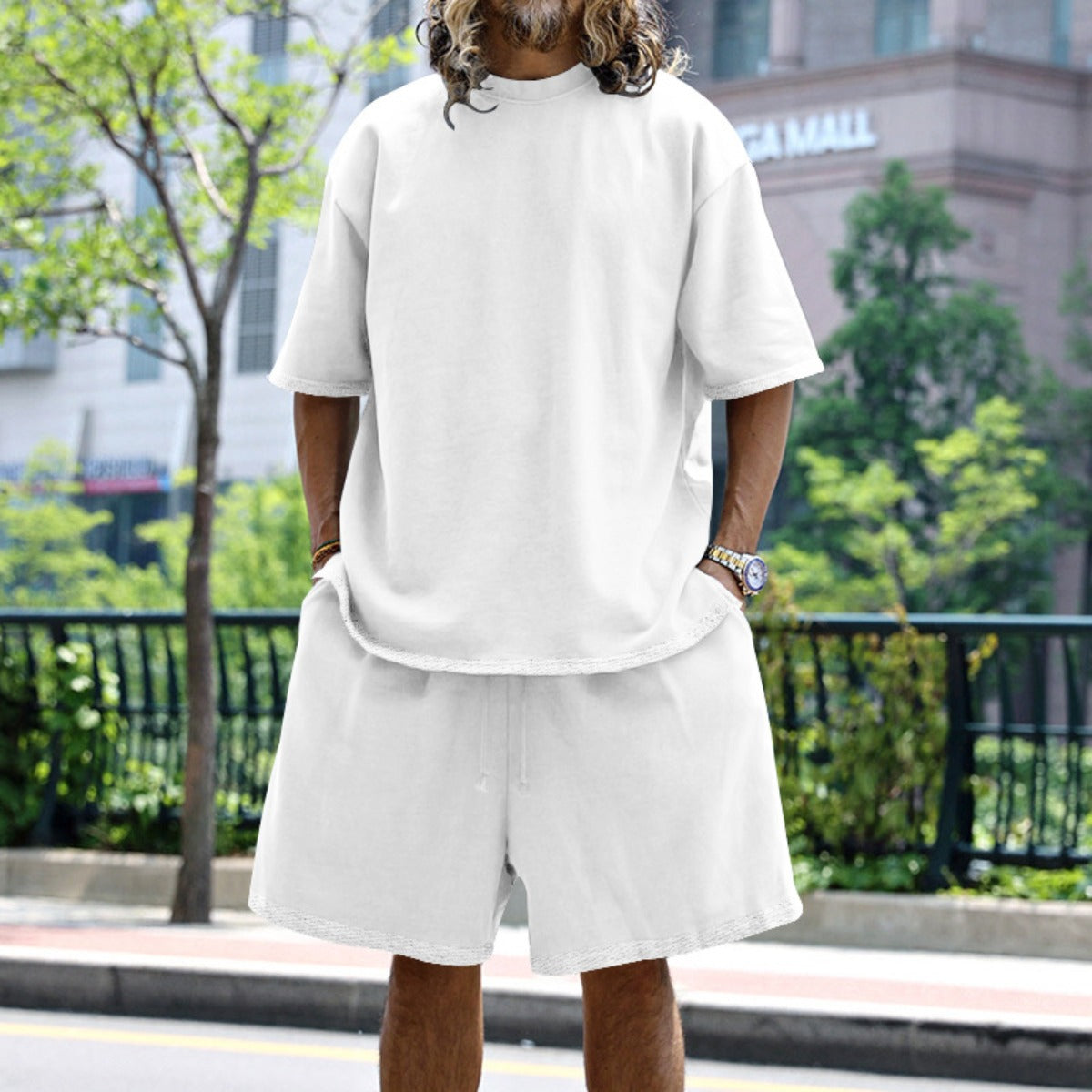 R&B | Lockeres T-Shirt Shorts einfarbiges Set