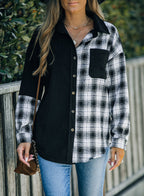 R&B | Karierte Farbblock Gefallen Schulter Corduroy Shacket