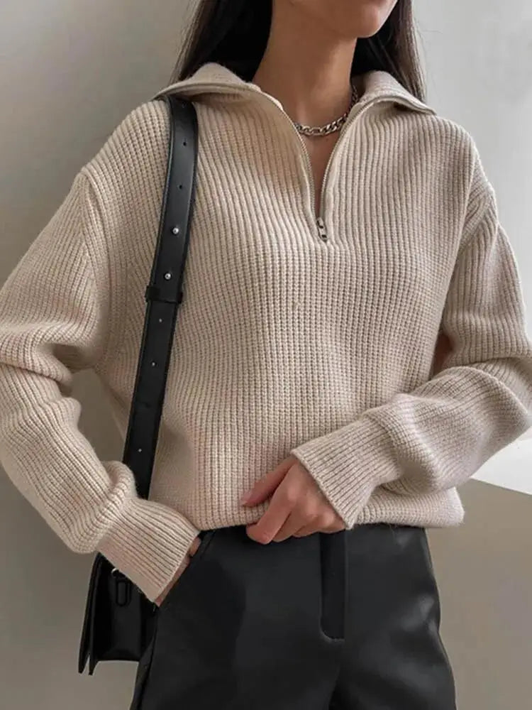 R&B | dicker Strickpullover mit Reißverschlusskragen für lässige Wärme