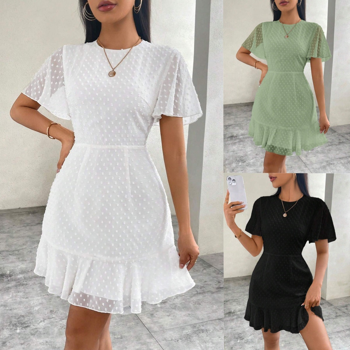 R&B | Dreidimensionales Kleid mit Rüschenrand und Punkten