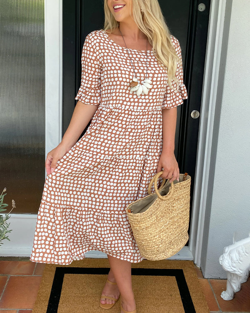 R&B | Midikleid mit Rundhalsausschnitt und Polka-Dot-Print
