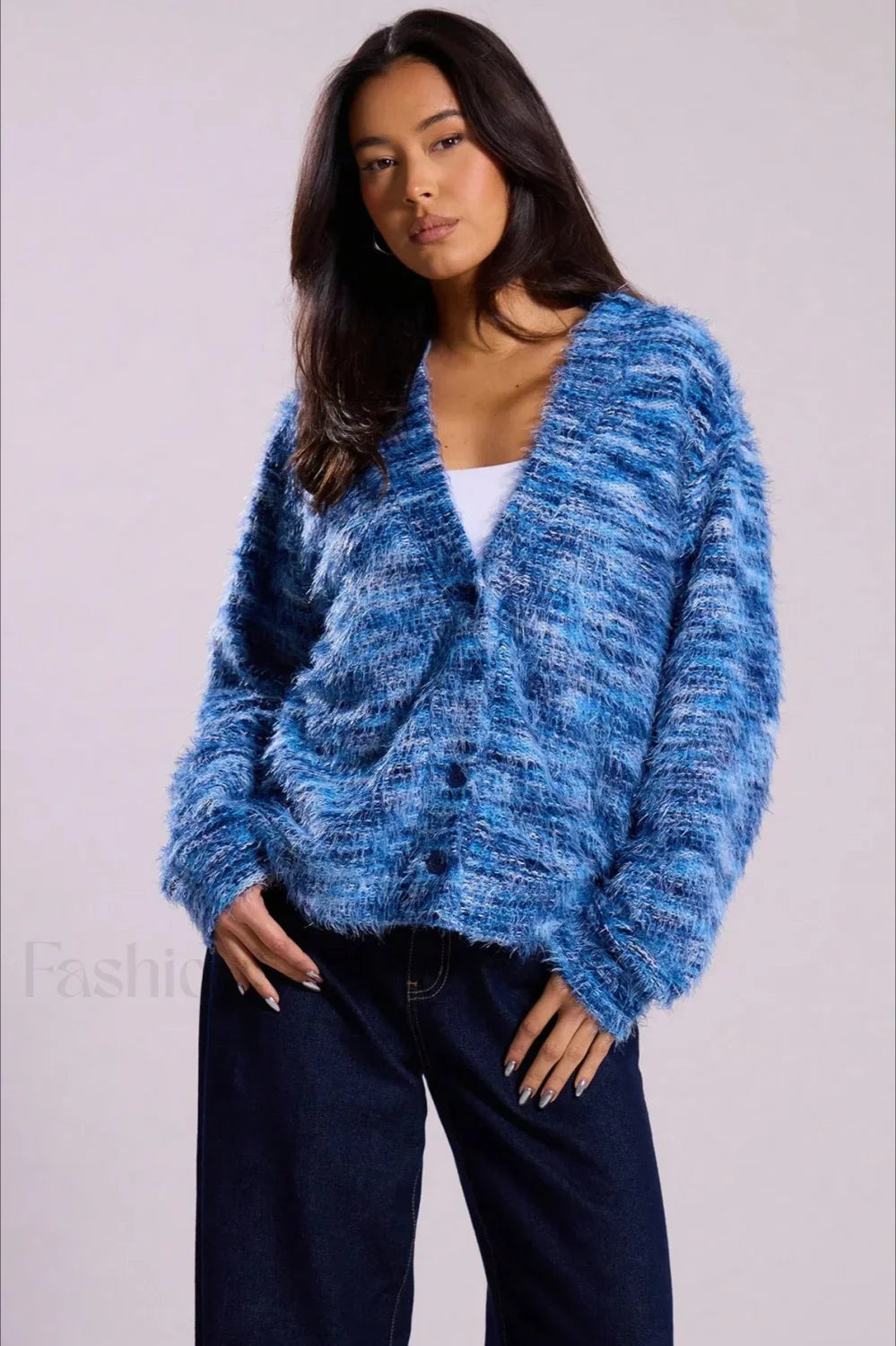 R&B | Vintage-gestreifte V-Ausschnitt-Strickjacke