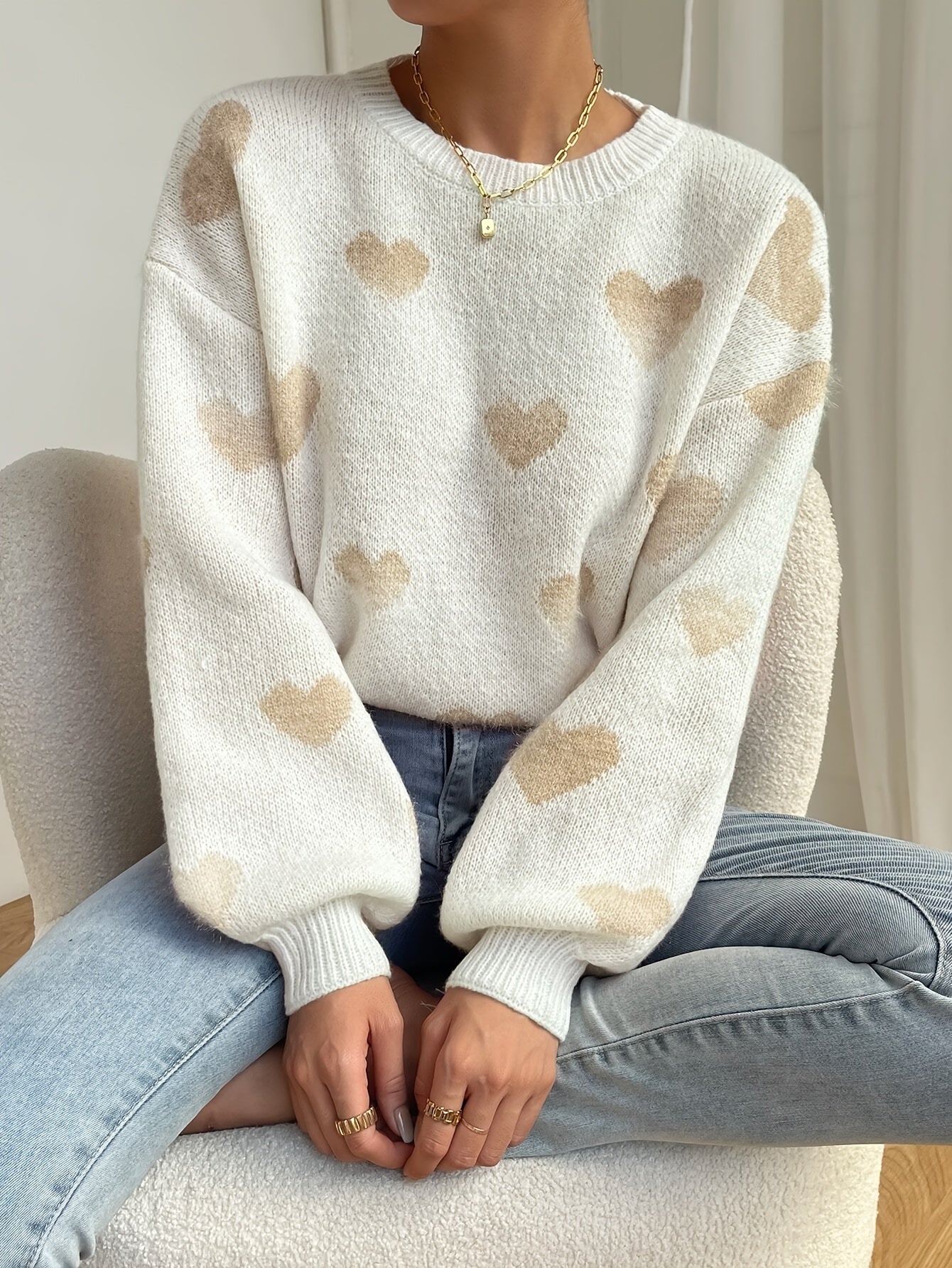 R&B | Lässiger Strickpullover mit Herzchen Damen