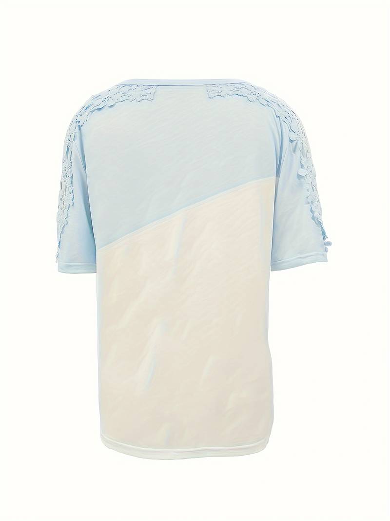 R&B | Unifarbenes Rundhals-T-Shirt Mit Spitze Naht