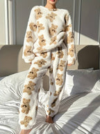 R&B | Bequemes weißes Bärenmotiv Loungewear-Set für Damen