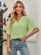 R&B | Damen V-Ausschnitt einfarbig Haarball Top Damen