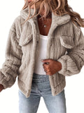 R&B | Kurze Jacke Aus Kunstpelz mit Brusttaschen Polyester Warm und Stilvoll