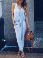 R&B | Slim Ärmellos Taille Denim Jumpsuit