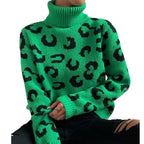 R&B | Lässiger Rollkragen-Strickpullover mit Leopardenmuster